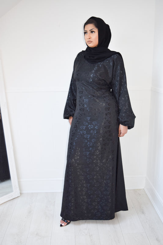 Hanan Black Jacquard Aline Abaya