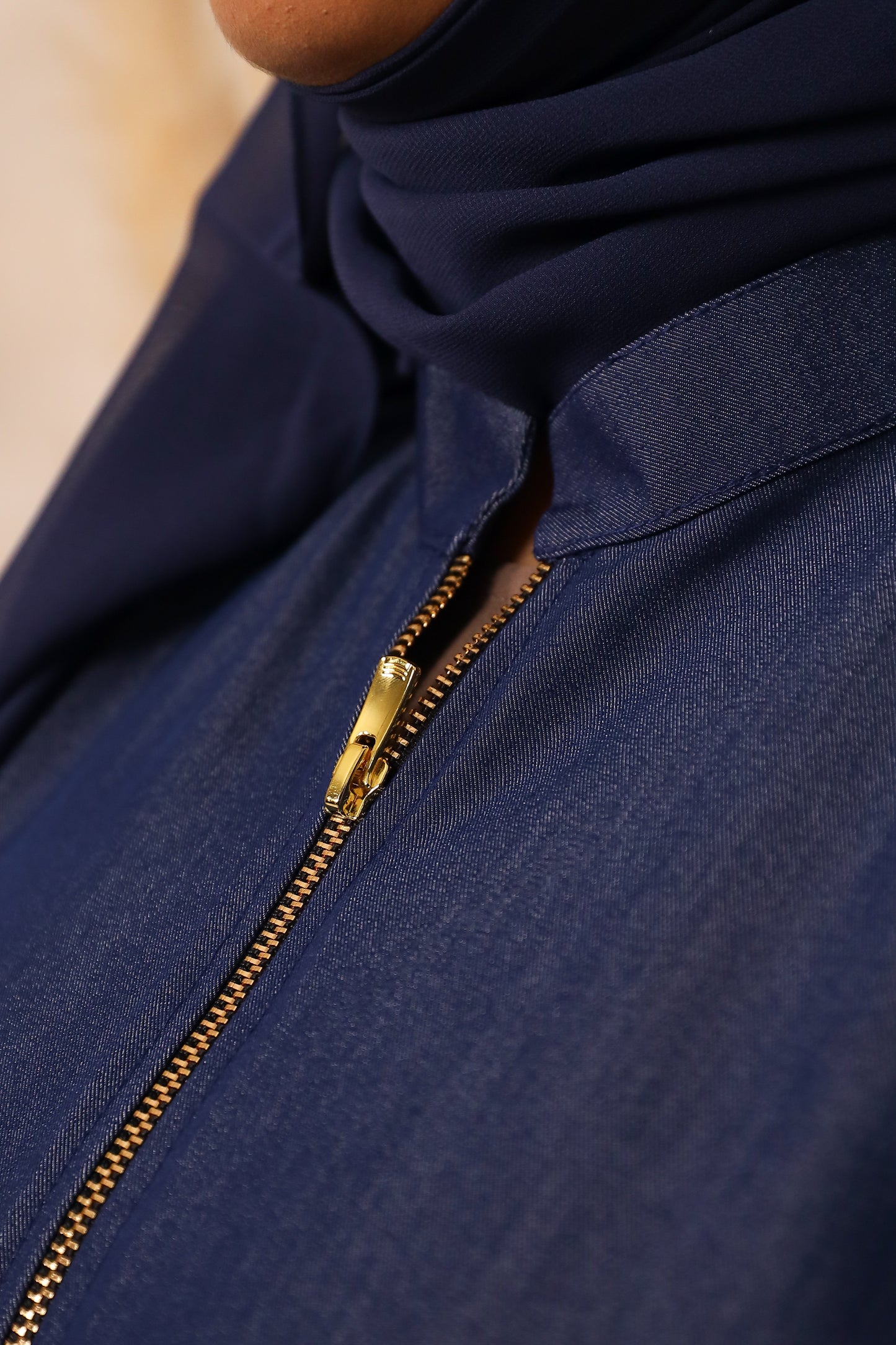 Denim Dark Blue full zip flare maxi abaya