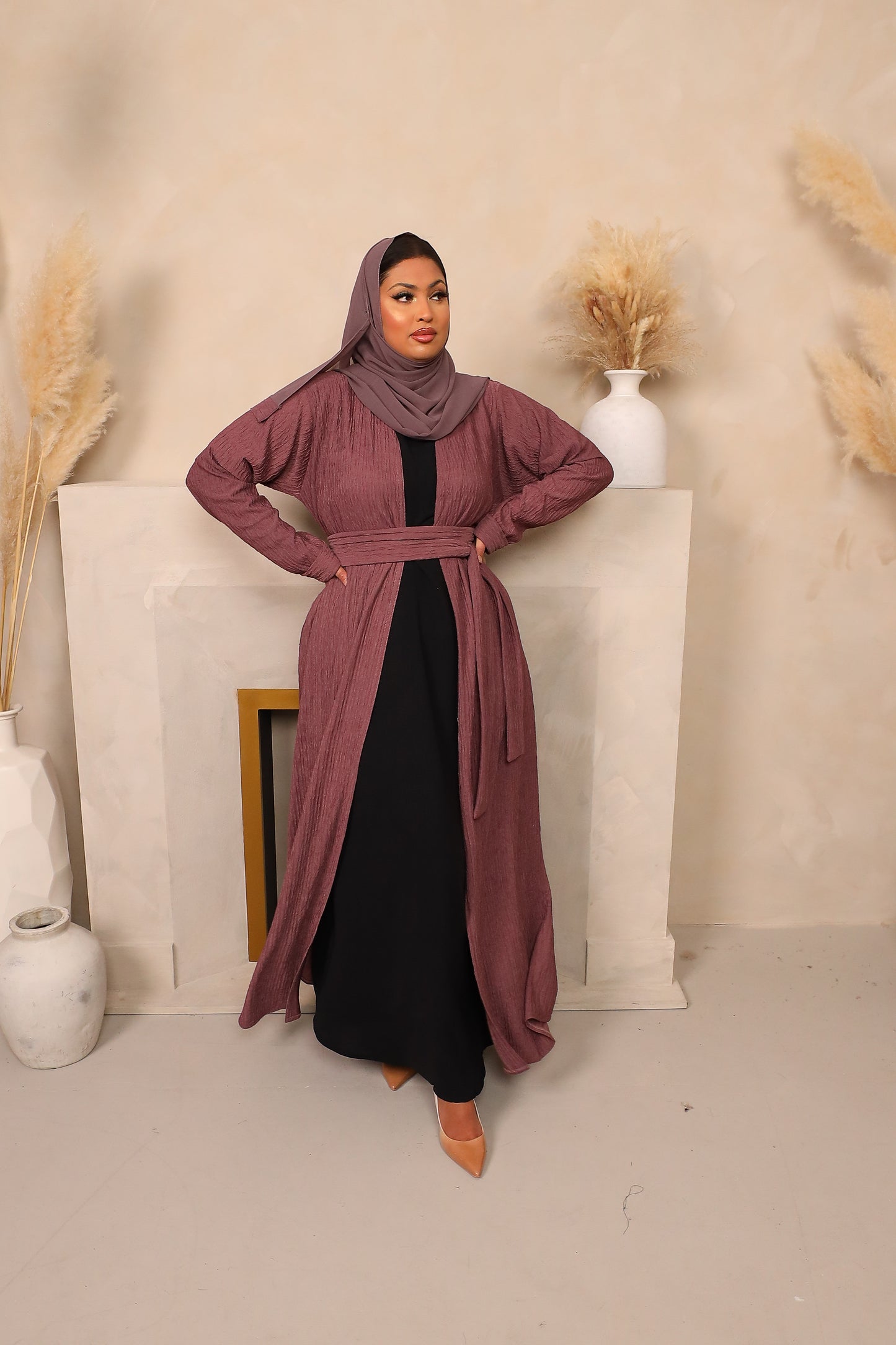 Zaiba textured Open A-line Abaya Jacket in Heather