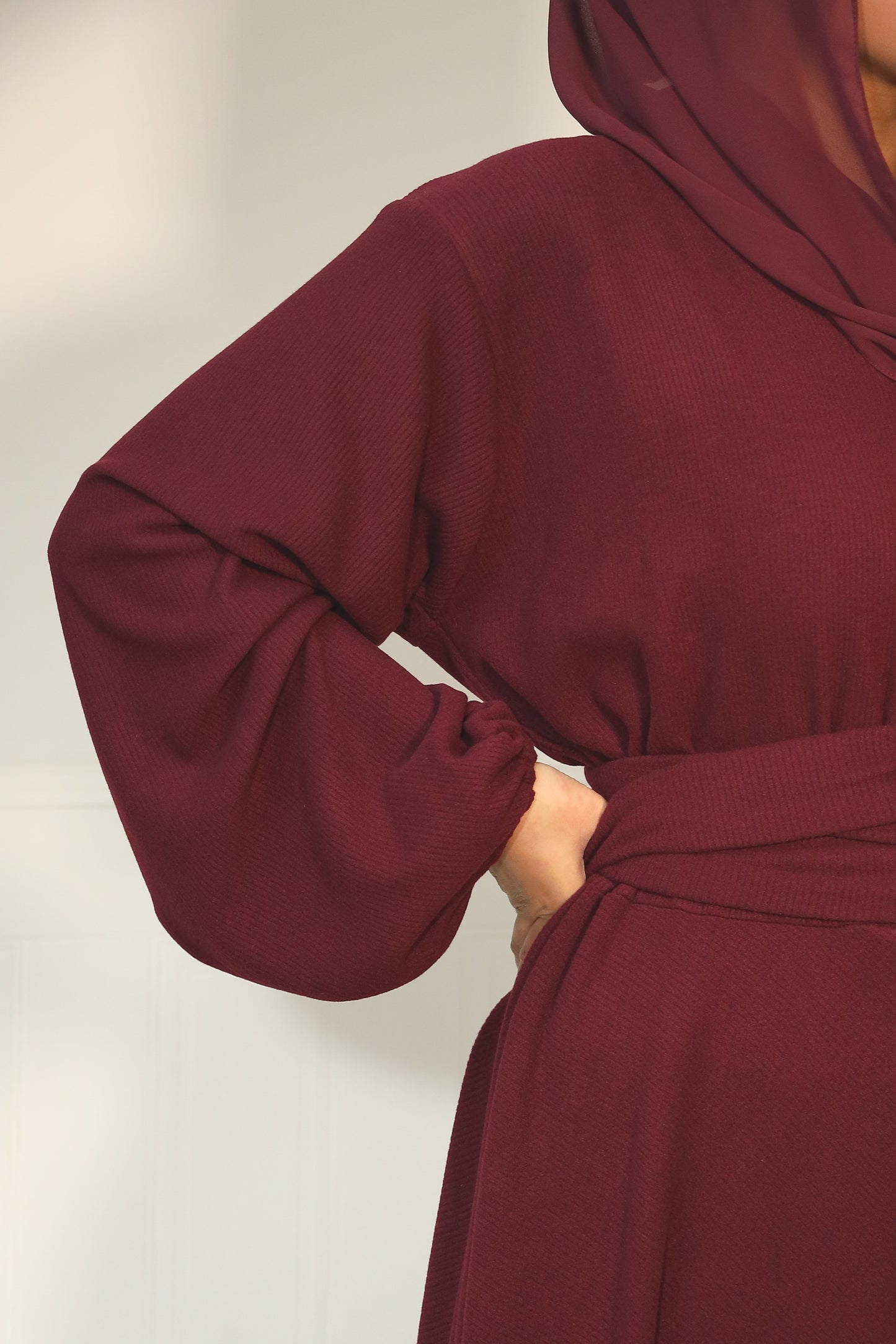 Amal Abaya knit Jersey : Maroon Ribbed