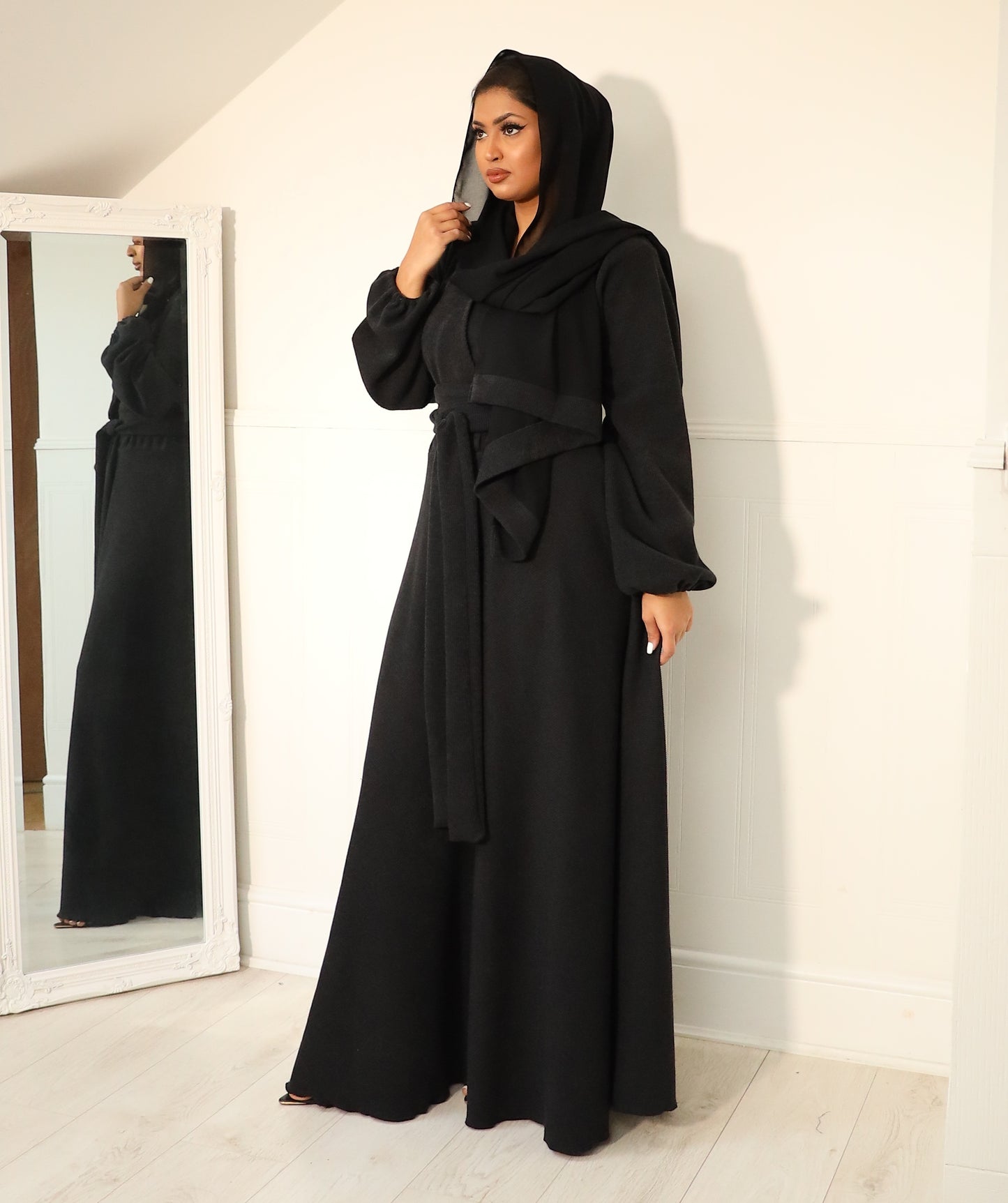 Amal Abaya knit Jersey : Black Ribbed