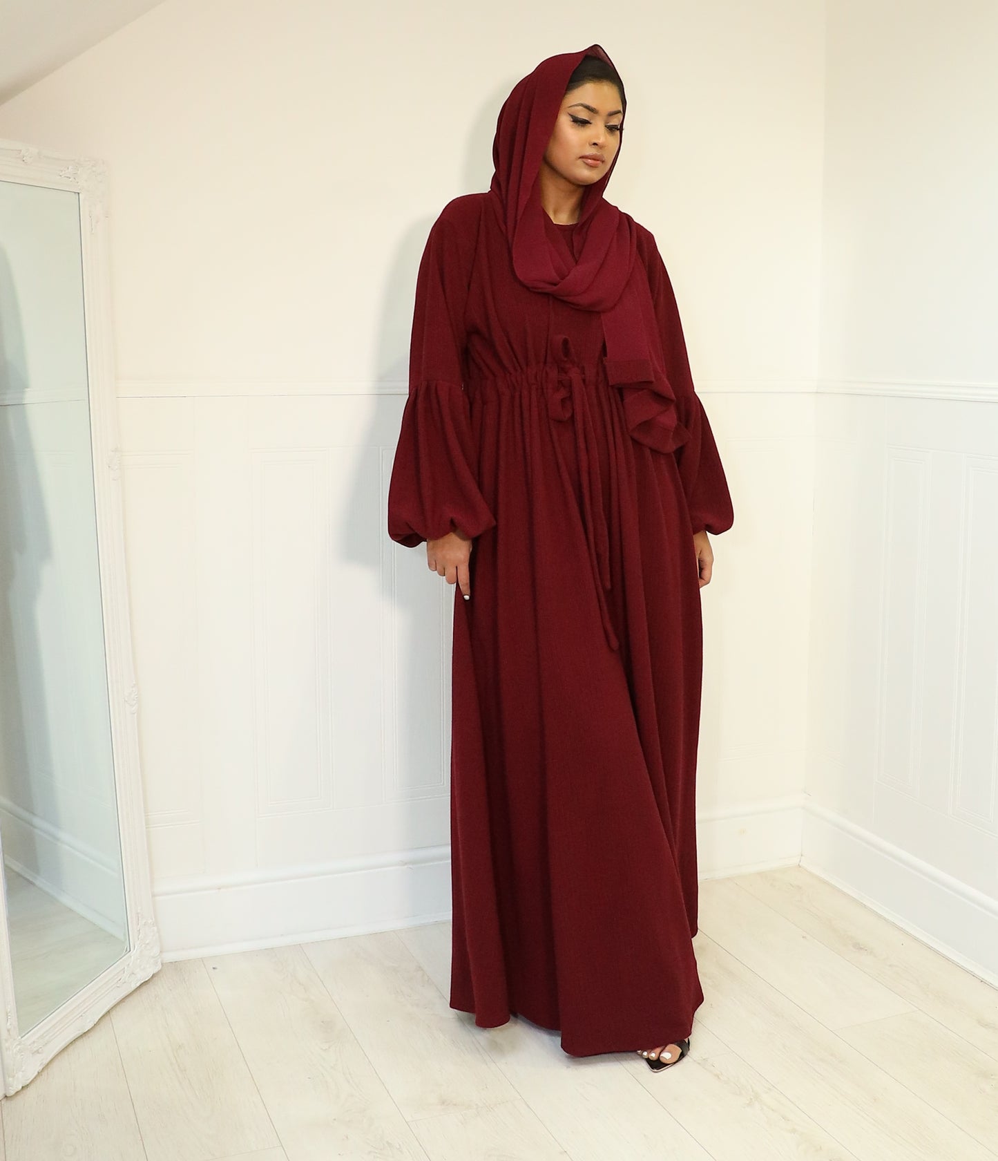 Baria Bubble Sleeve Abaya Jersey knit: Maroon