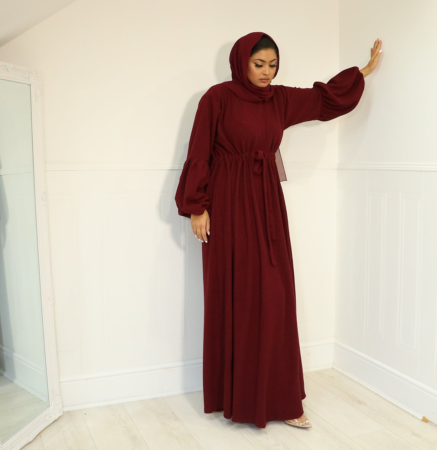 Baria Bubble Sleeve Abaya Jersey knit: Maroon