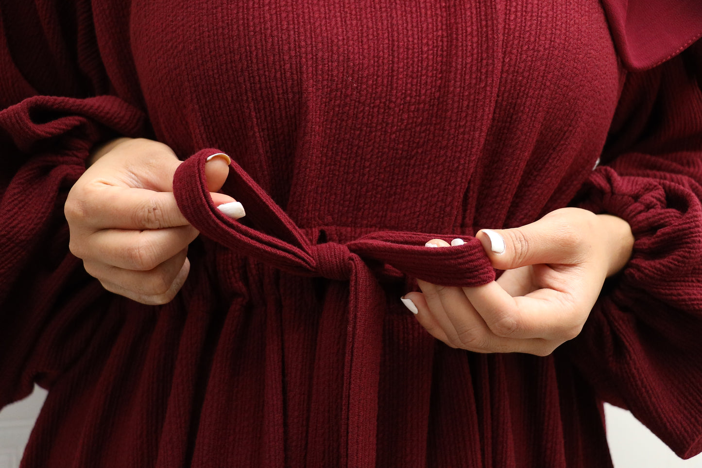 Baria Bubble Sleeve Abaya Jersey knit: Maroon
