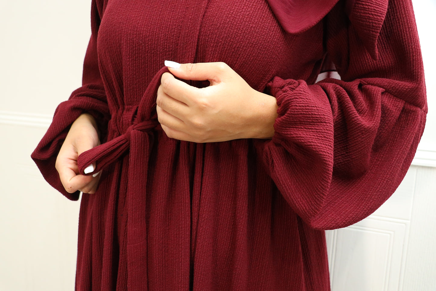 Baria Bubble Sleeve Abaya Jersey knit: Maroon