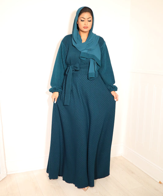 Amal Abaya knit Jersey : Teal Green Ribbed