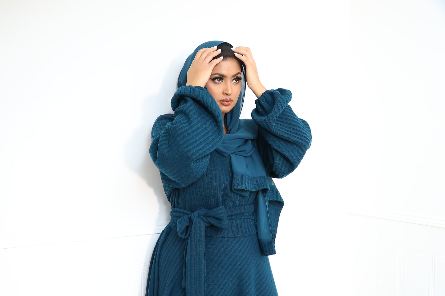 Amal Abaya knit Jersey : Teal Green Ribbed