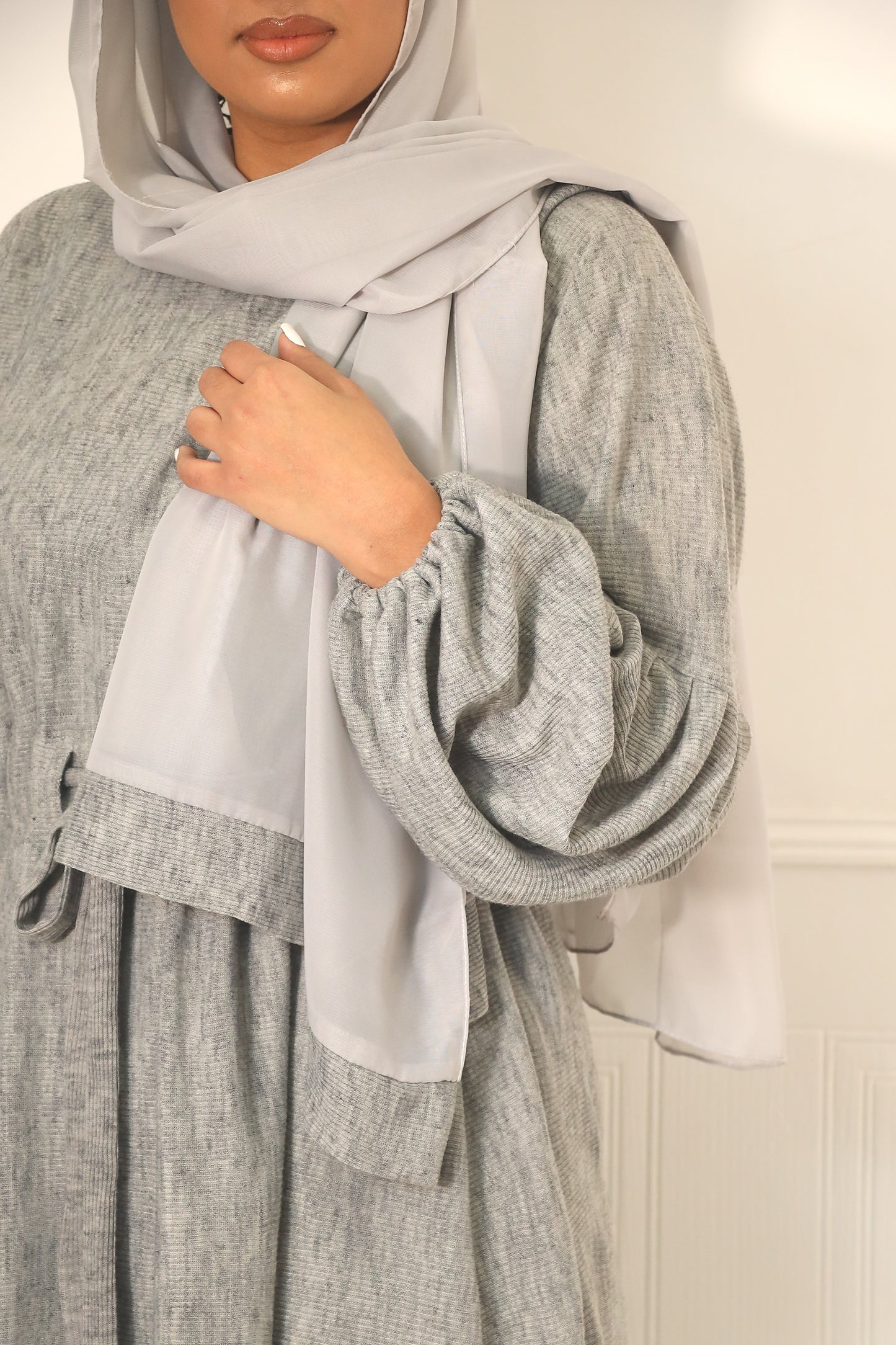 Baria Bubble Sleeve Abaya Jersey knit: Grey