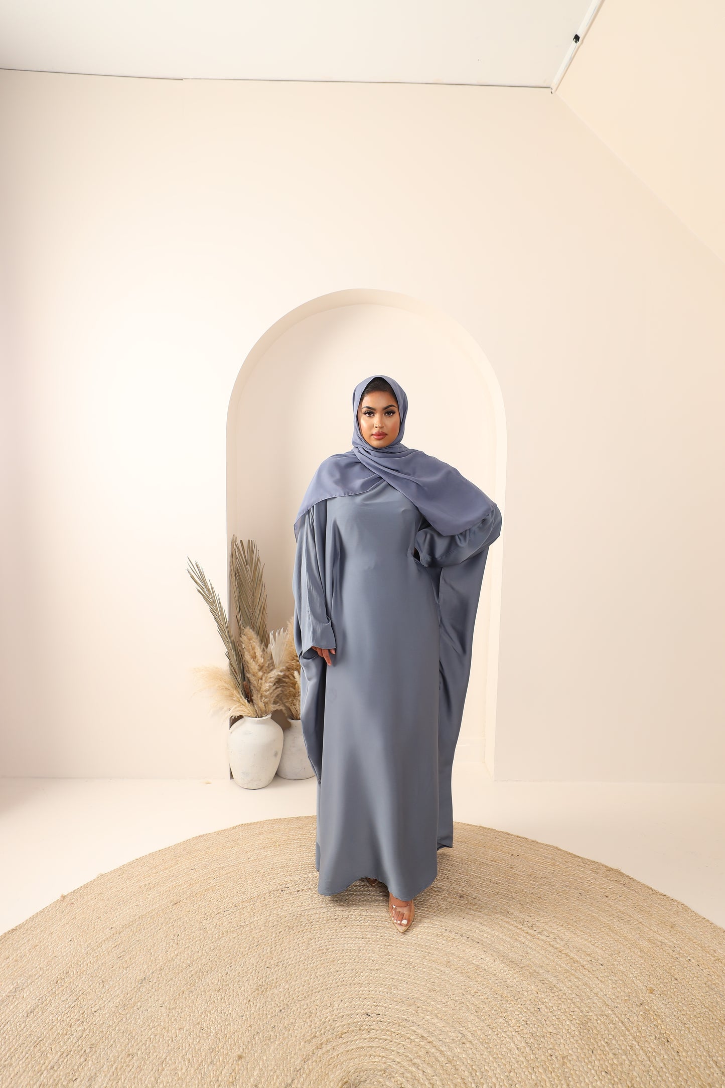 Ines Farasha Abaya in Fine Crinkle Steel Grey