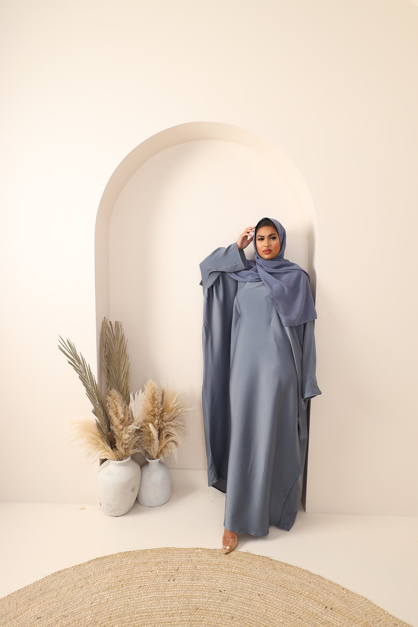 Ines Farasha Abaya in Fine Crinkle Steel Grey