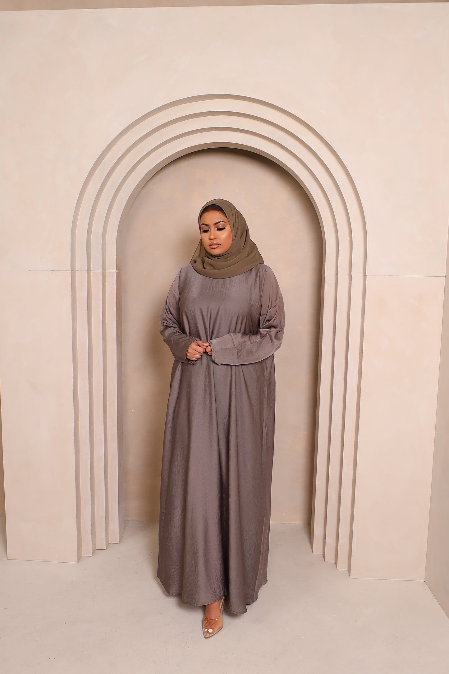 Zahra Floral Farasha Open Jacket Abaya with Grey Inner - 4 piece set