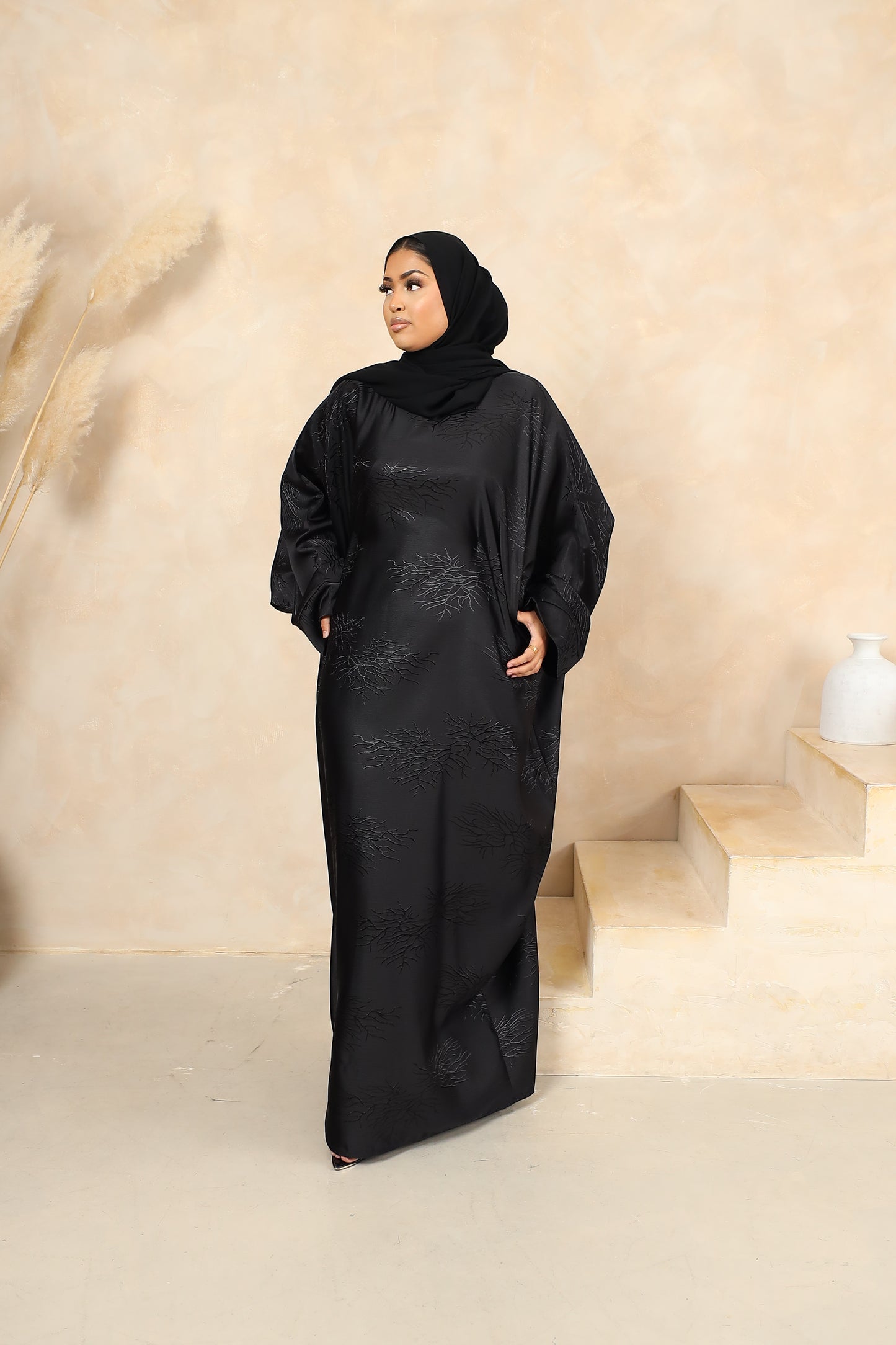 Jacquard Ines Farasha Abaya in Jet Black
