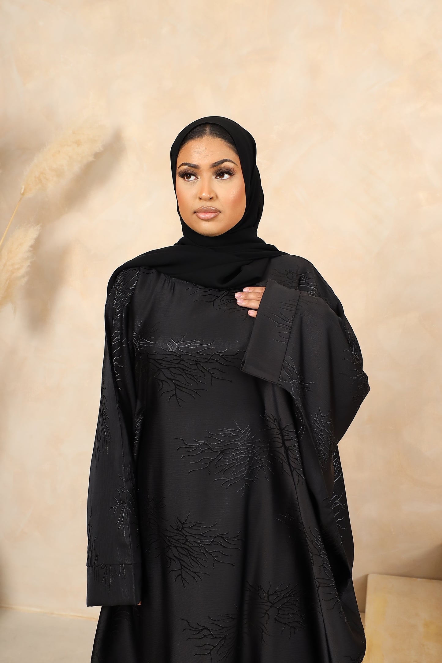 Jacquard Ines Farasha Abaya in Jet Black