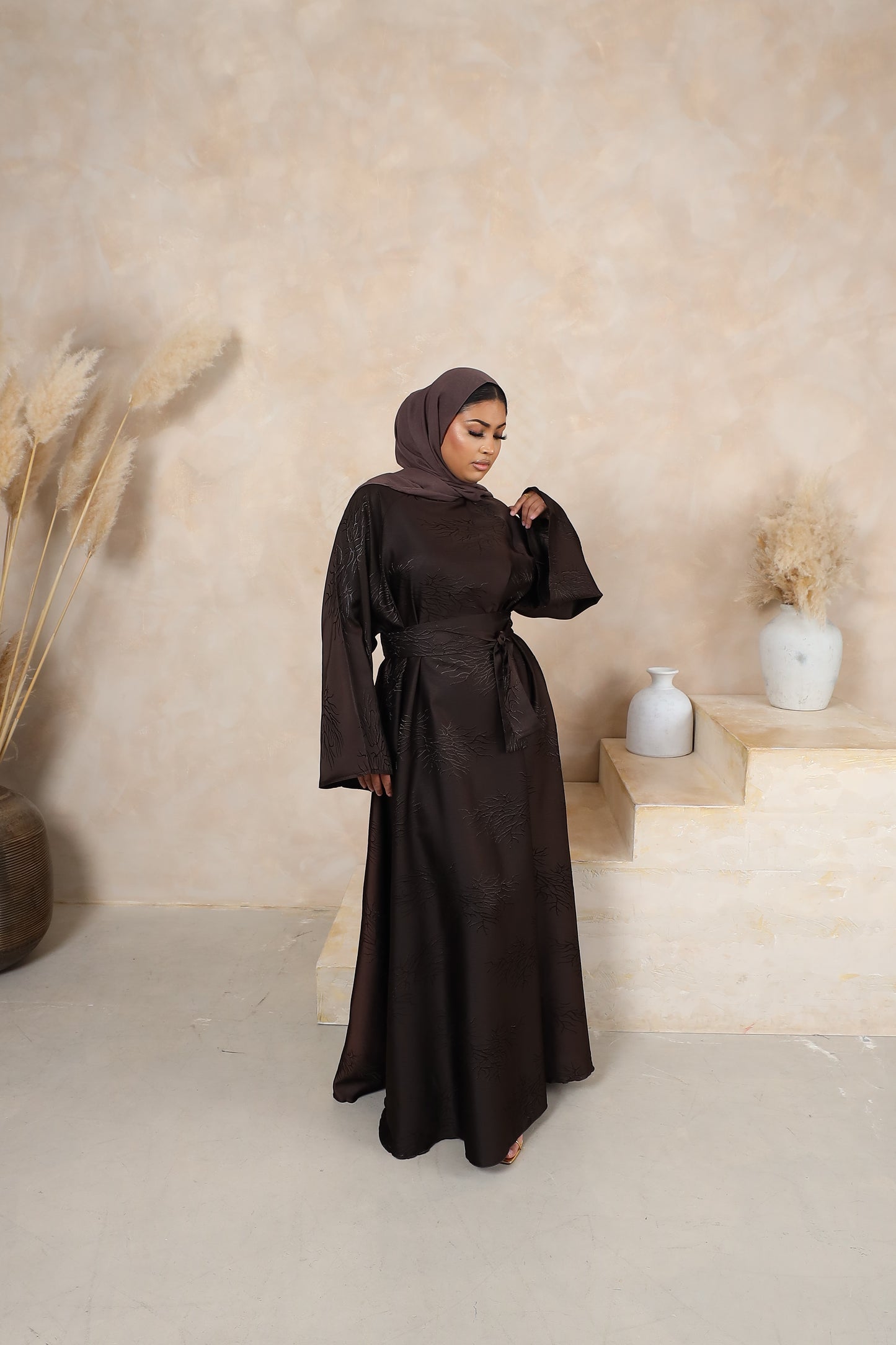 Jacquard Djamila Abaya Flare in Dark brown