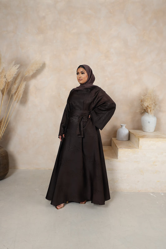 Jacquard Djamila Abaya Flare in Dark brown