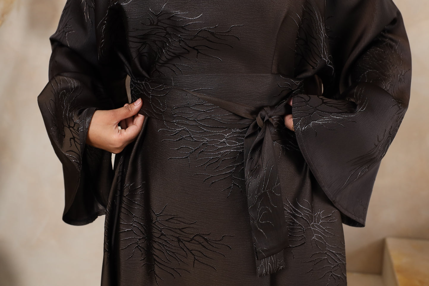 Jacquard Djamila Abaya Flare in Dark brown