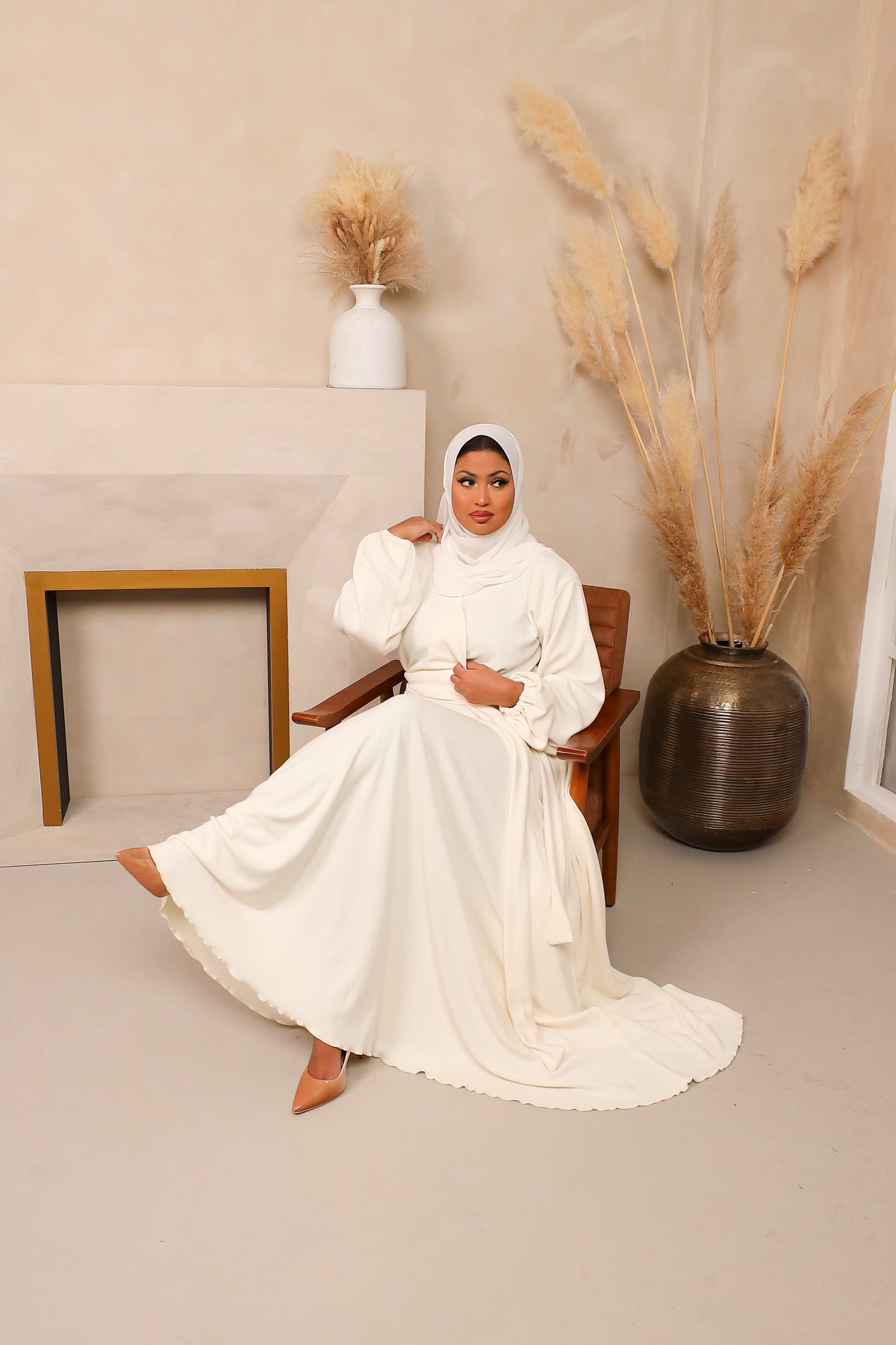 Amal Abaya flare knit Jersey Off White