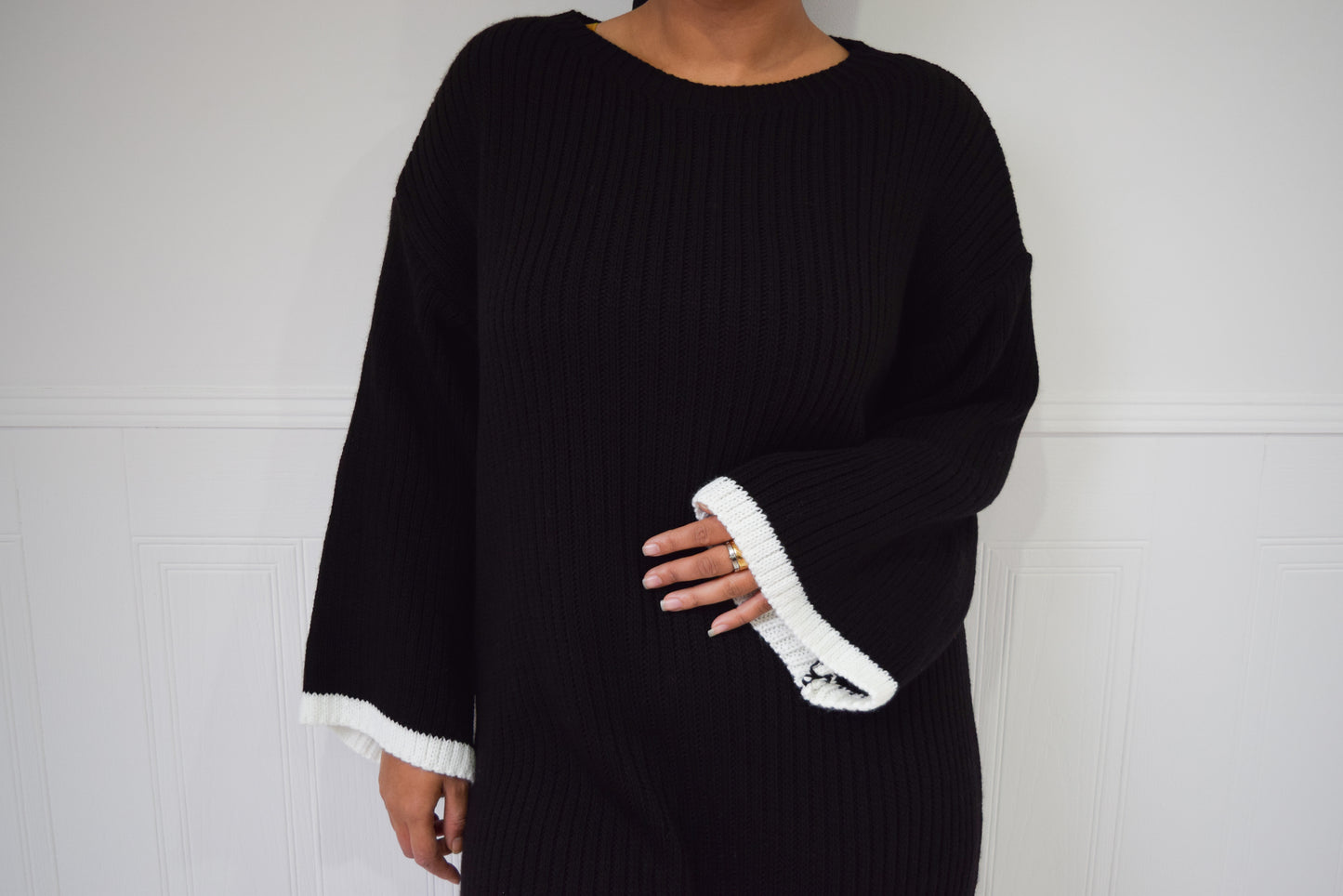 Winter knit dress with Trim Black