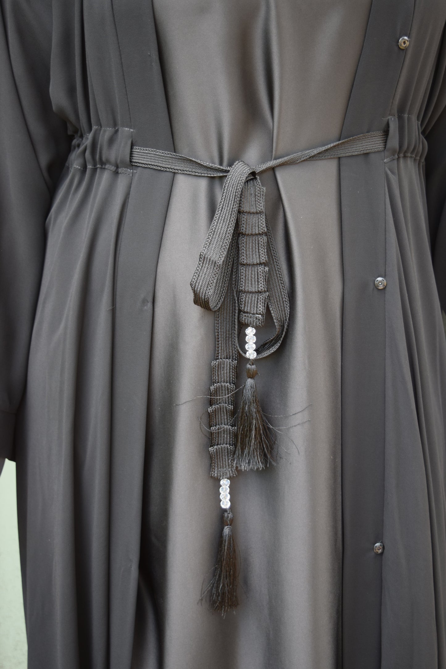 Reem Chiffon Open Jacket Abaya with Satin inner in Black- 3 piece set