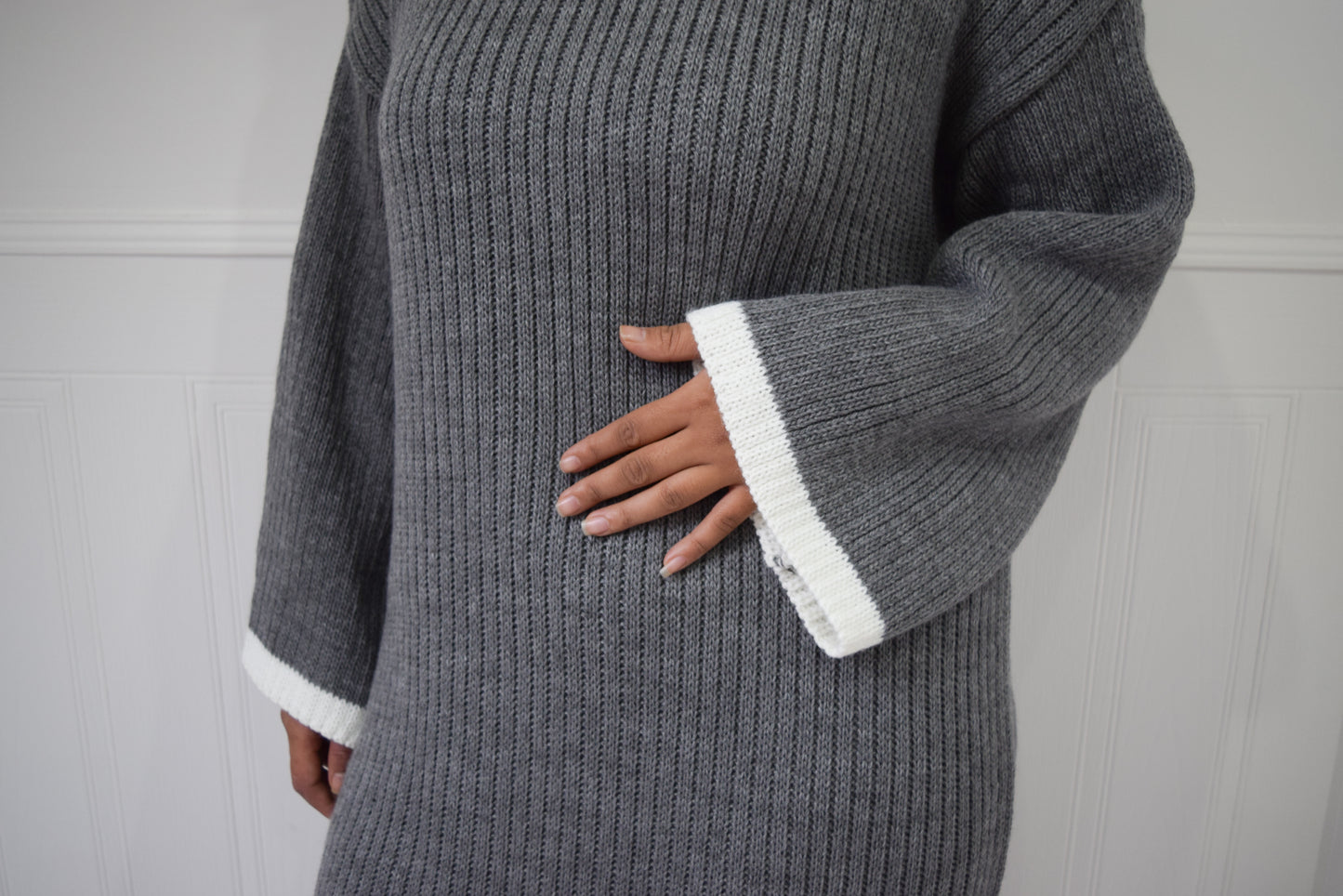 Winter knit dress with Trim Grey