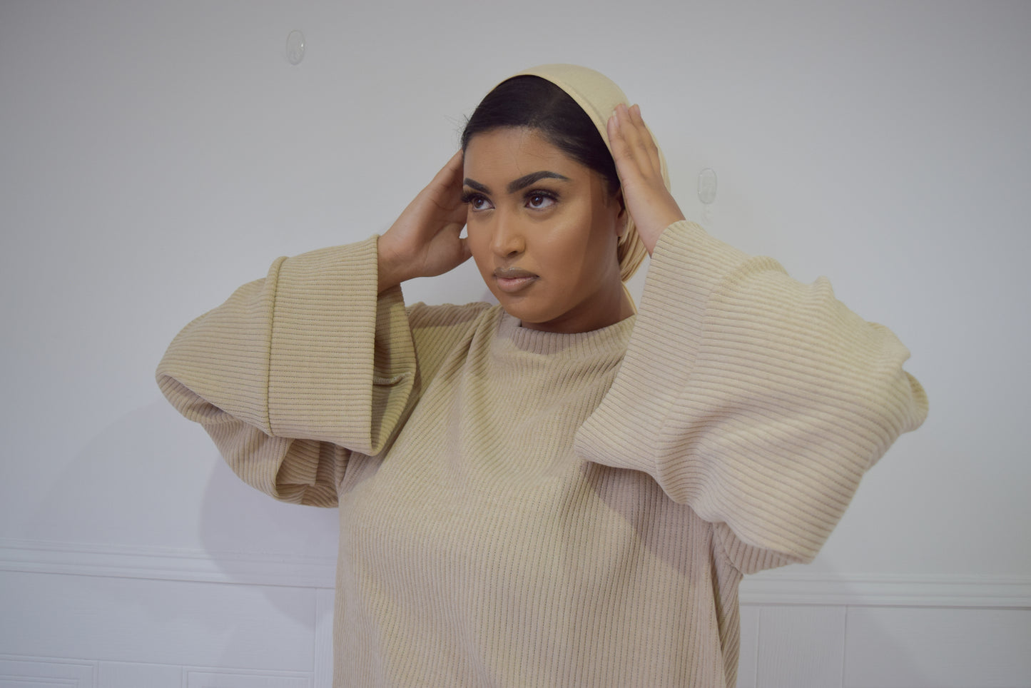 Corduroy Velvet wide sleeve abaya Wheat