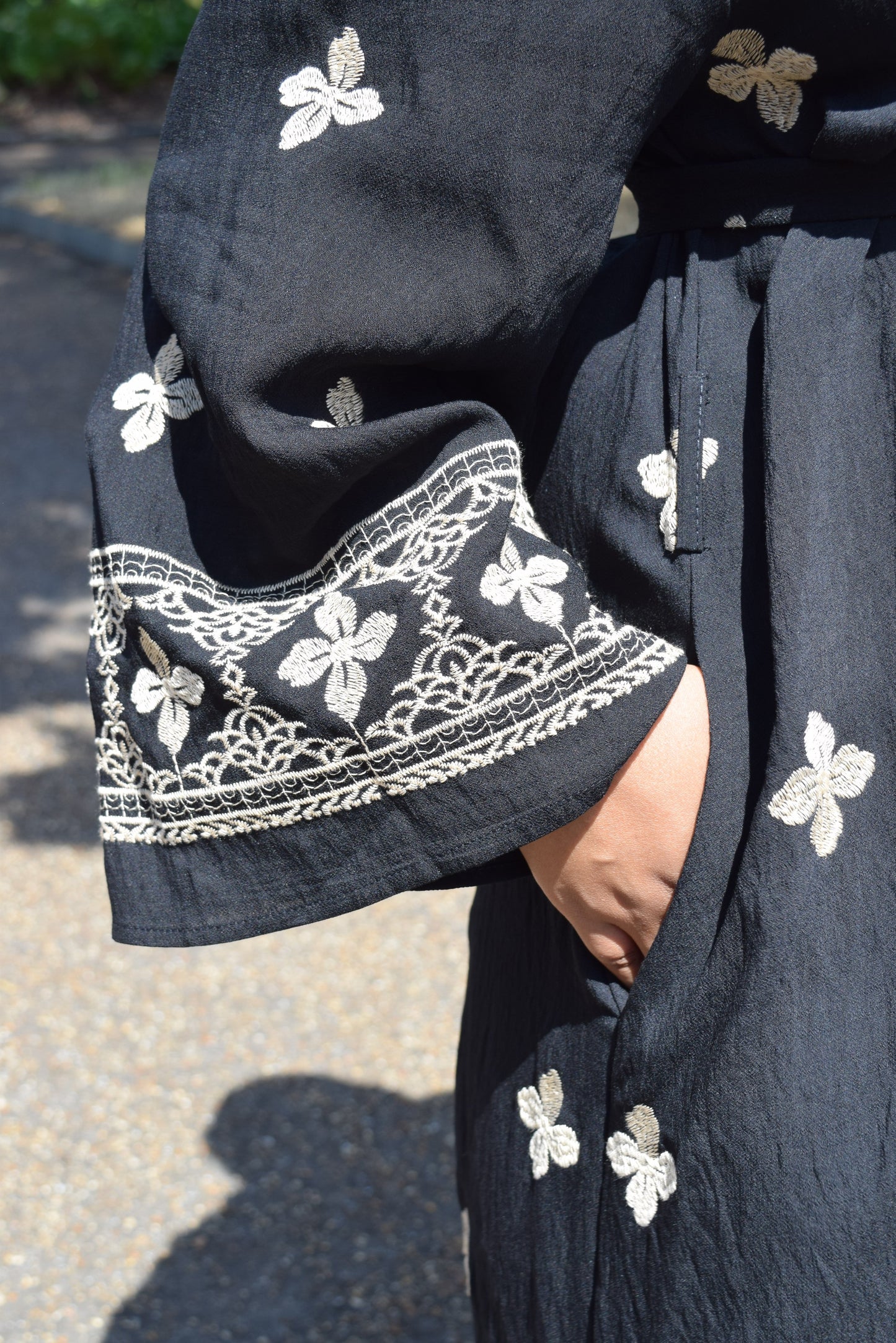Modest Maxi dress in Black with floral embroidery
