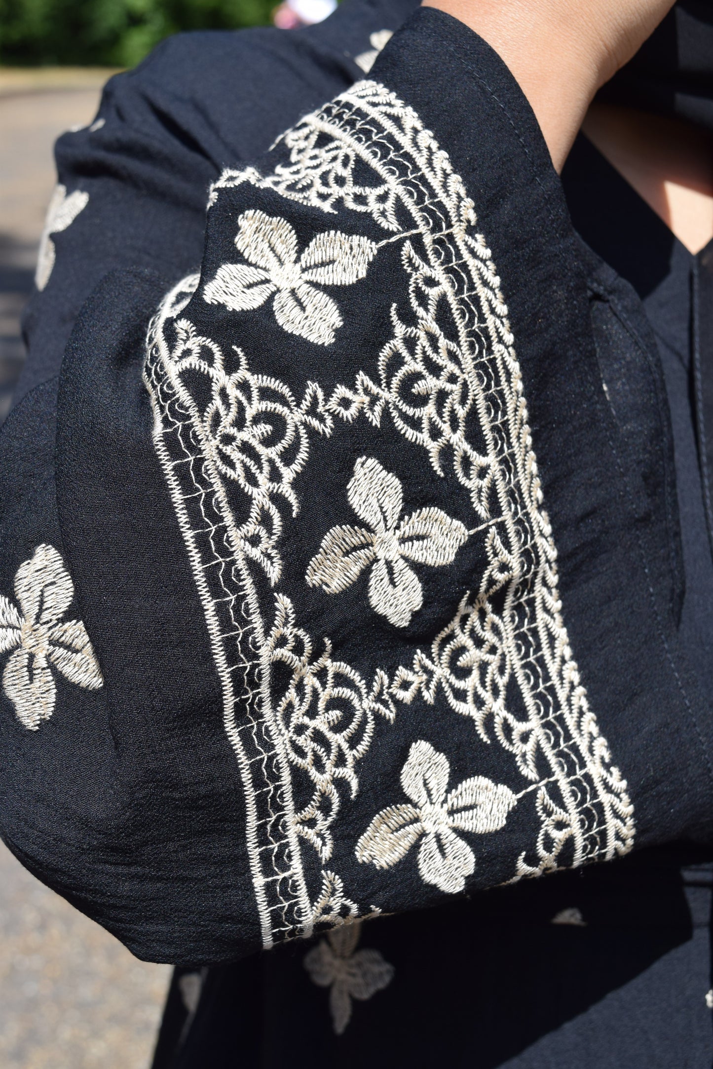 Modest Maxi dress in Black with floral embroidery