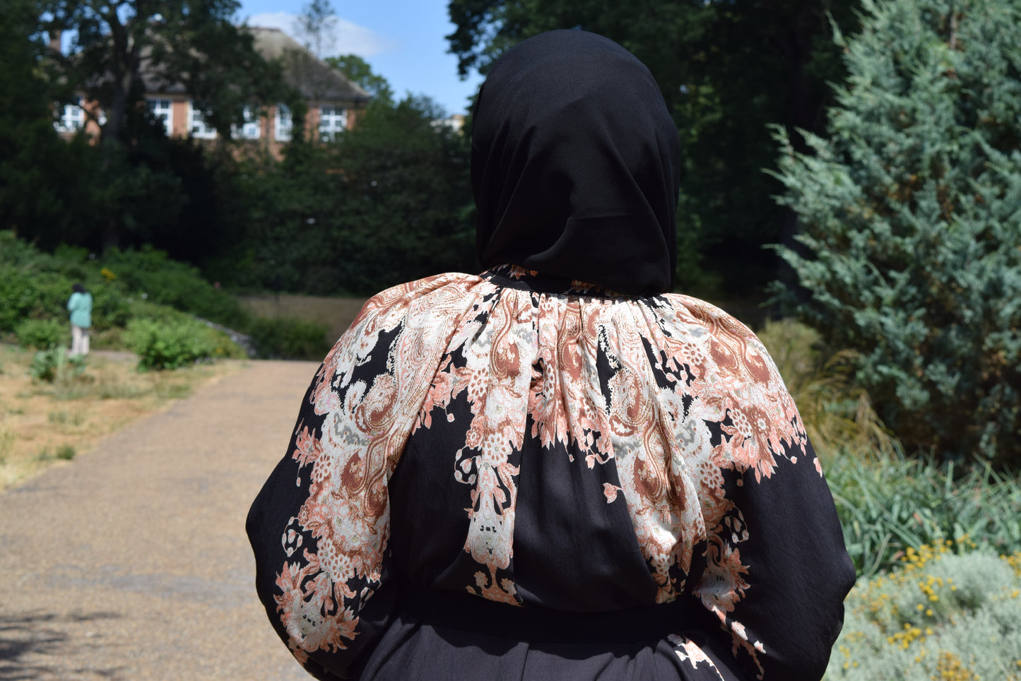 Modest Maxi shirt dress in Linen Black florals