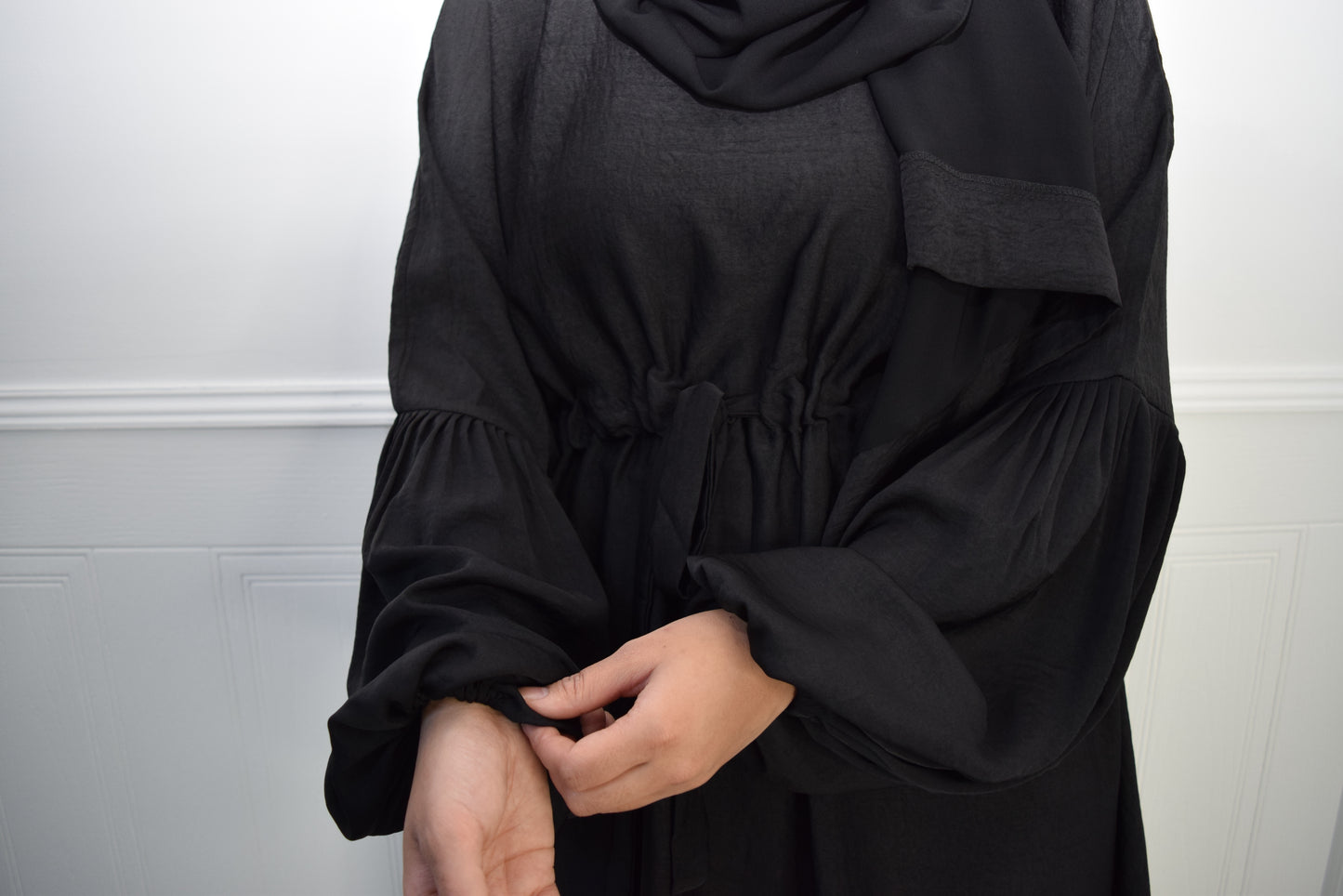 Baria Bubble Sleeve Abaya Jersey knit  : Black