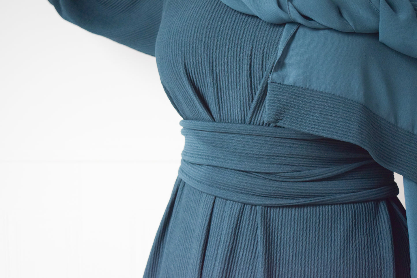 Ava Puff Sleeve textured Knit Abaya Dress in Teal Green