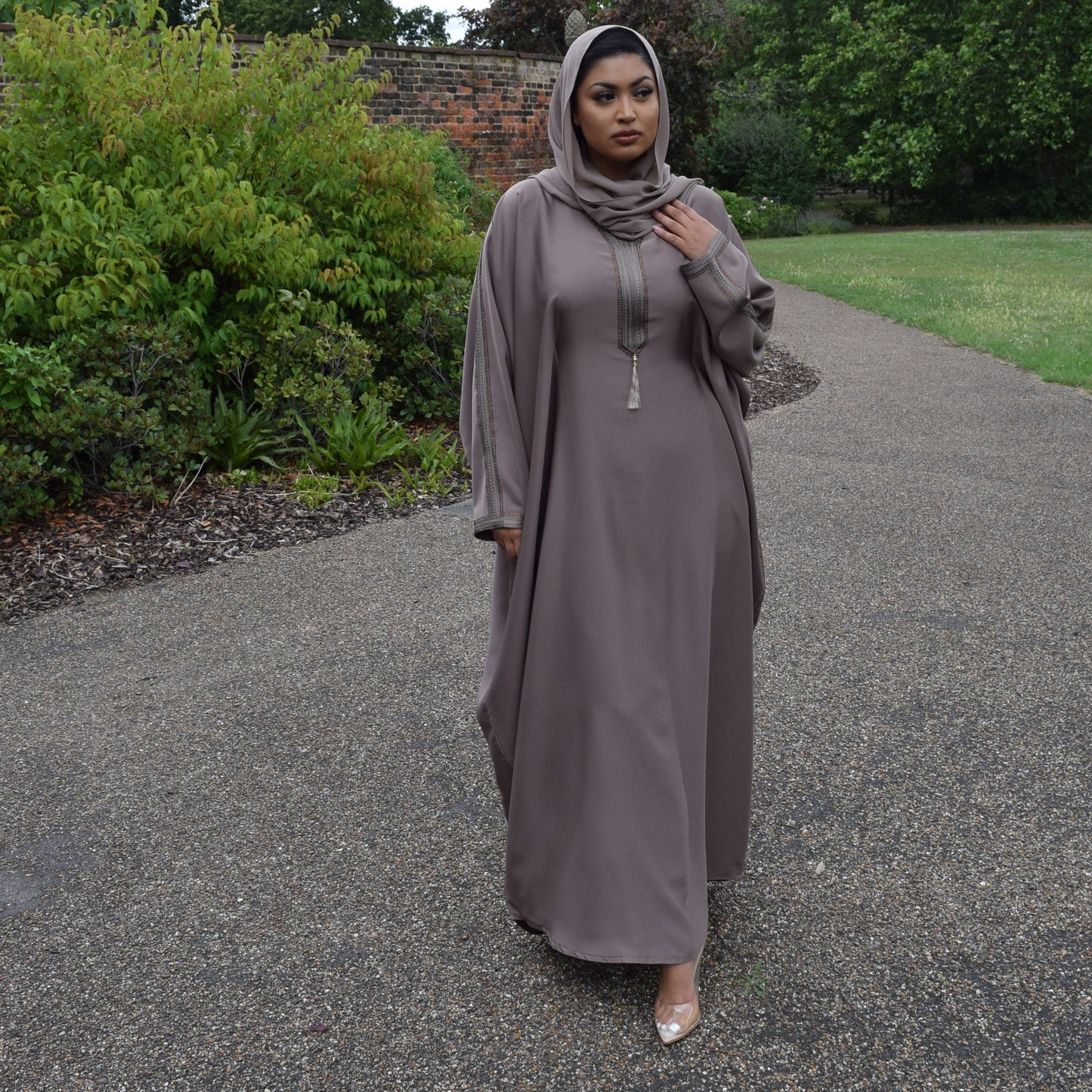 Hayat Modest Batwing Abaya in Mink Trim