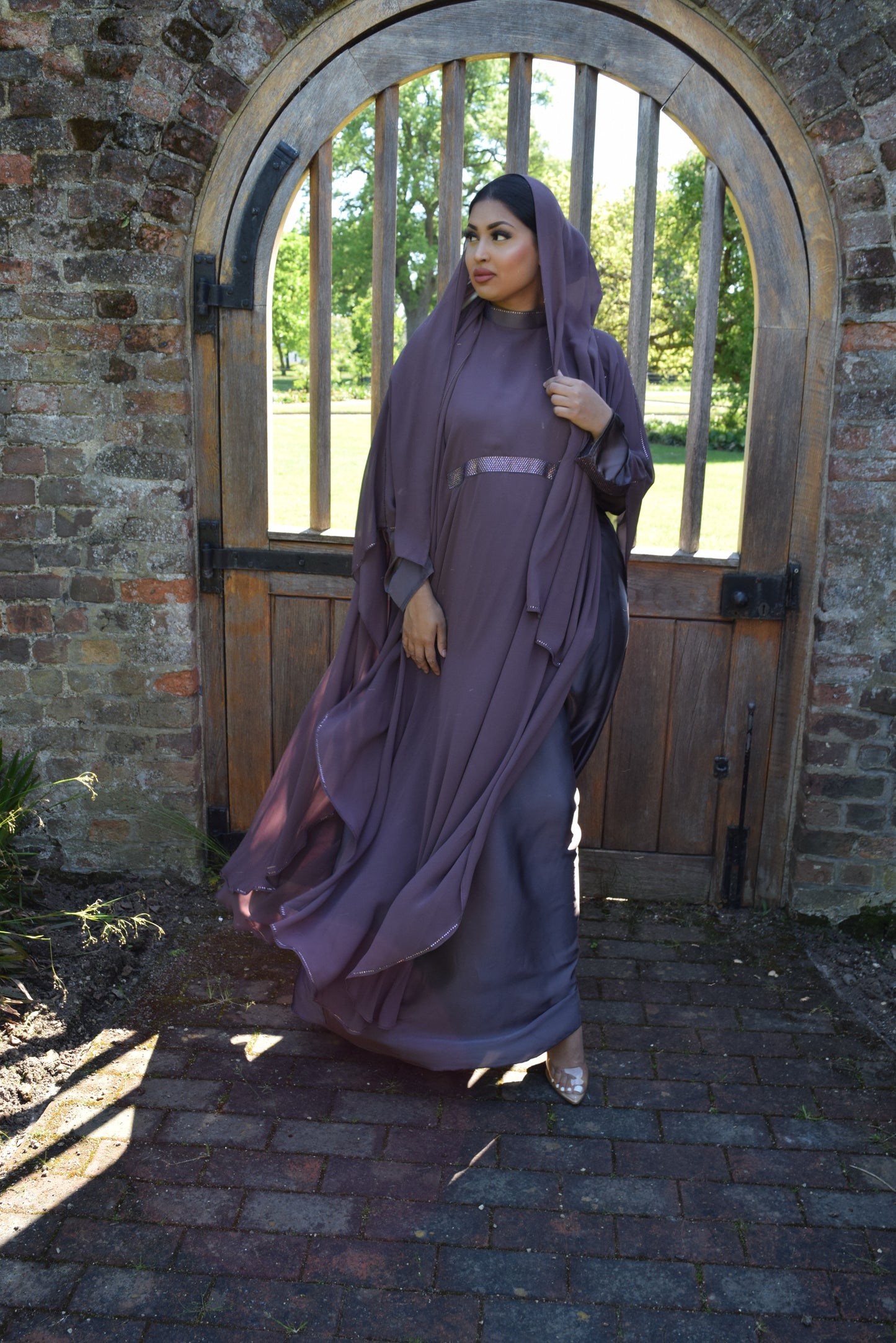 Maryam Double layered Satin chiffon Farasha Abaya Heather