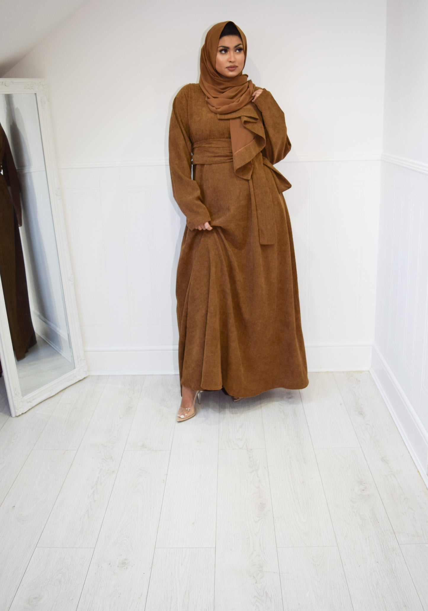 Winter Amal Aline Corduroy Abaya Camel Brown