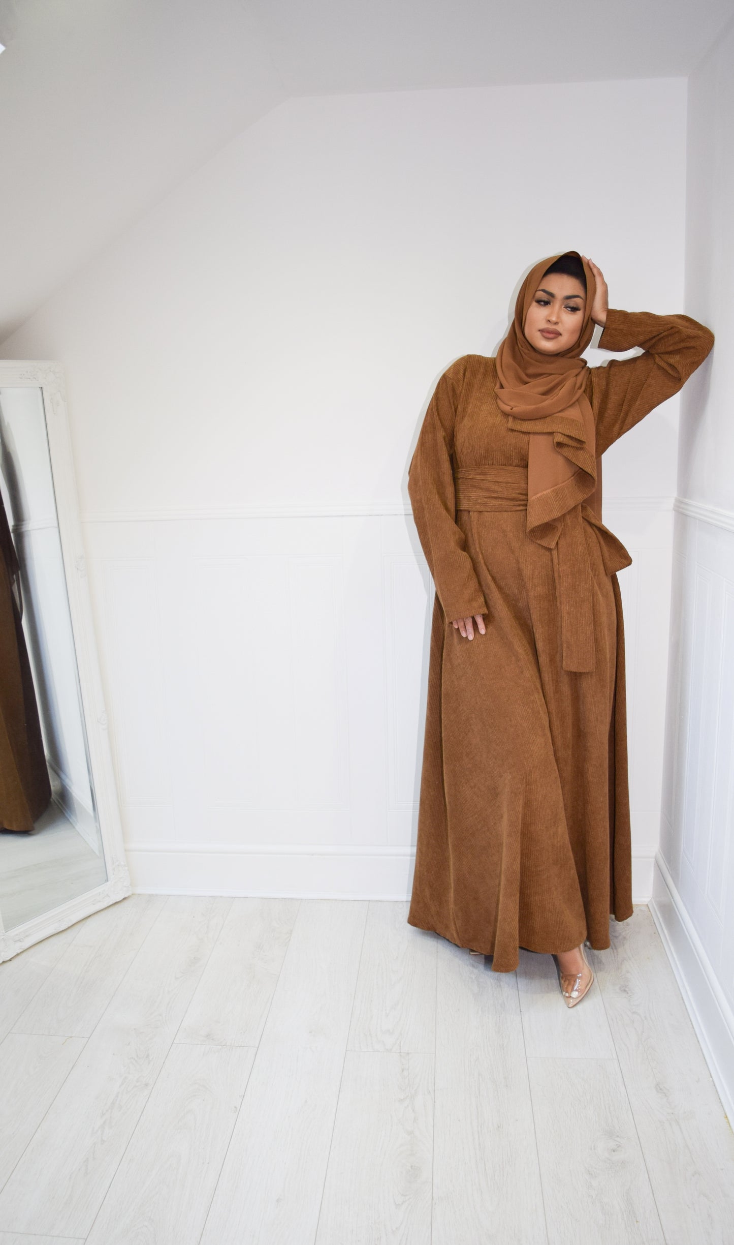 Winter Amal Aline Corduroy Abaya Camel Brown