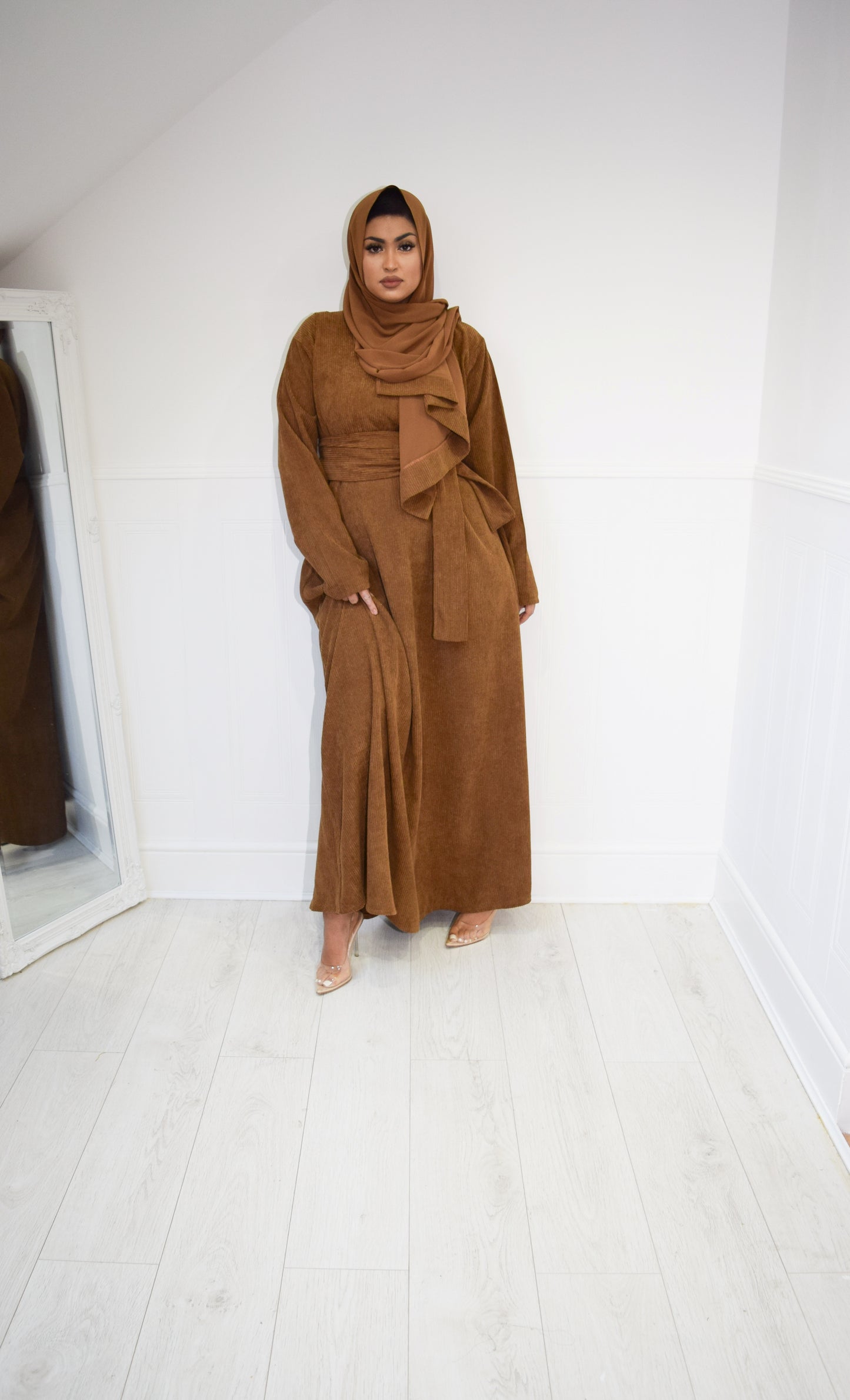 Winter Amal Aline Corduroy Abaya Camel Brown