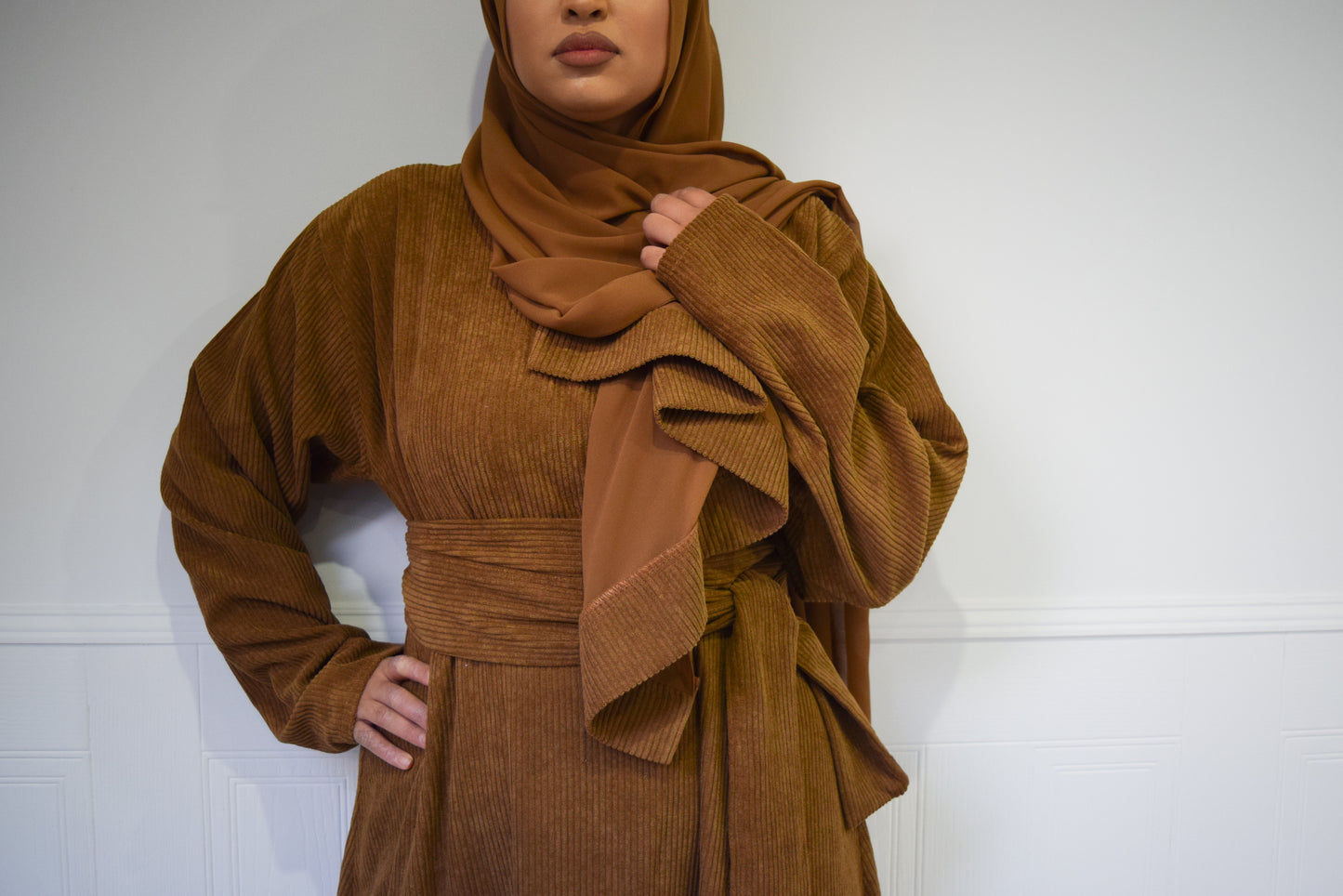Winter Amal Aline Corduroy Abaya Camel Brown