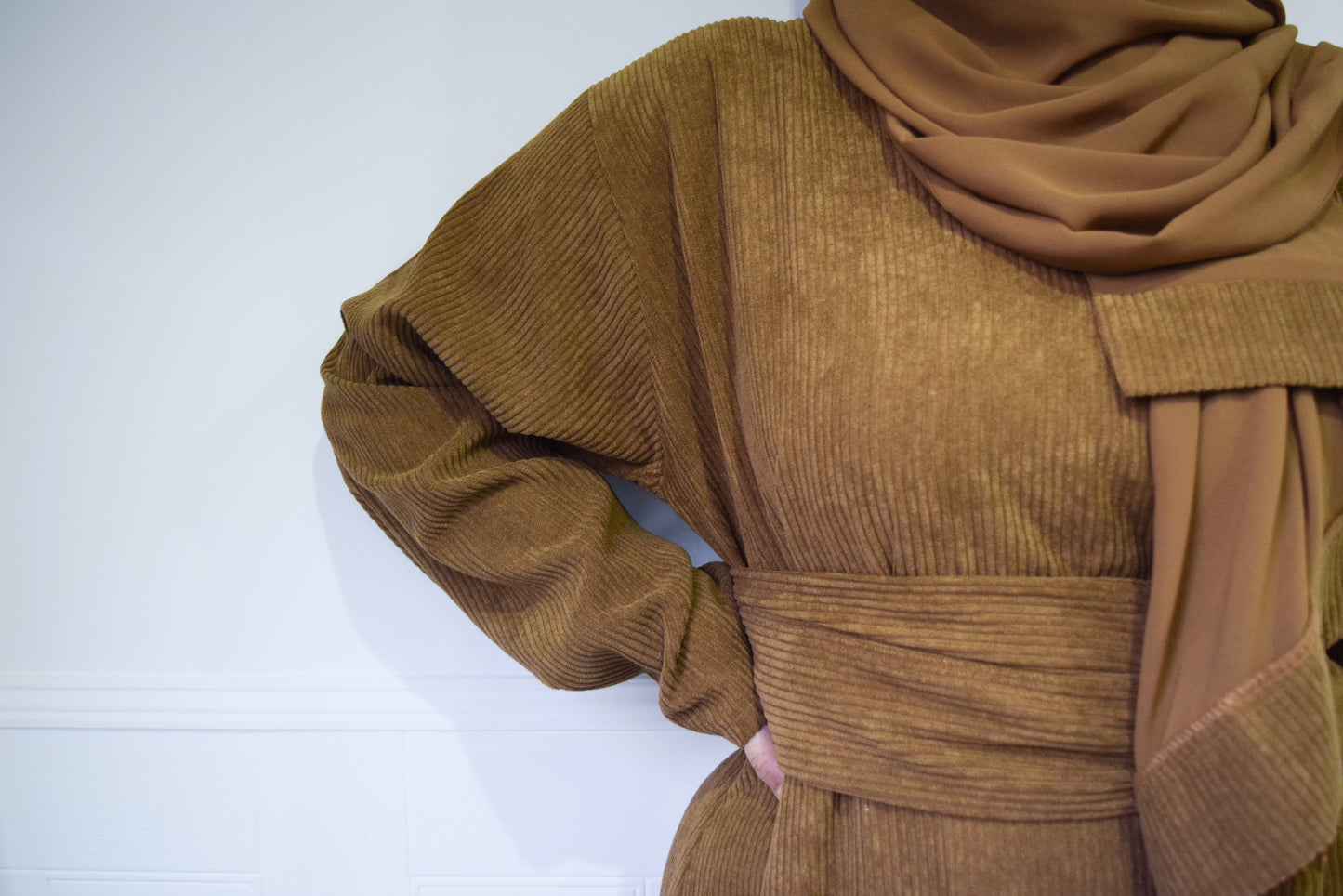 Winter Amal Aline Corduroy Abaya Camel Brown