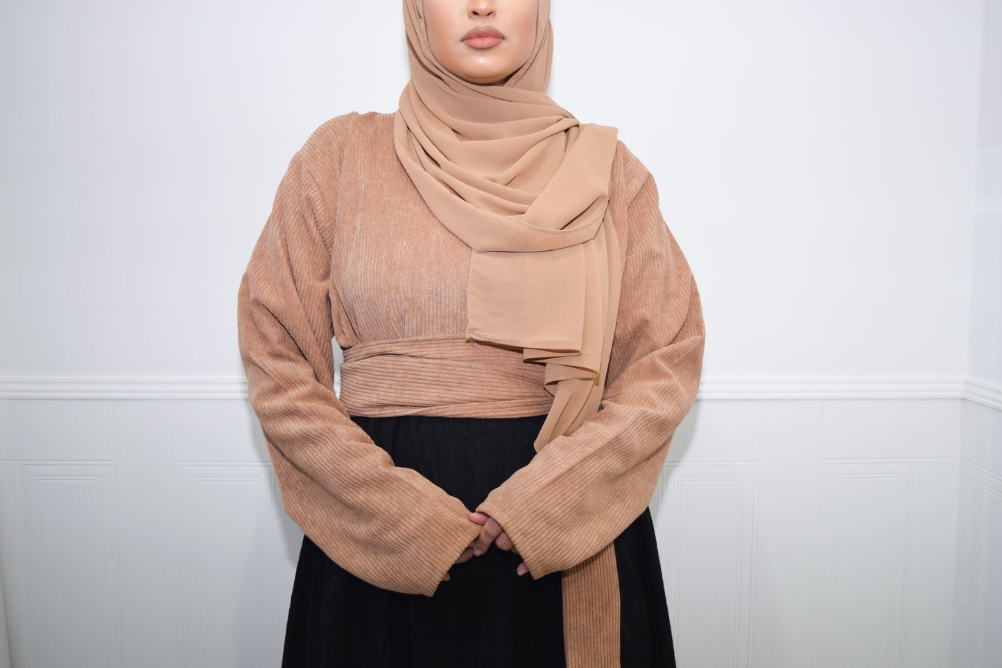 Winter Amal Aline Corduroy Abaya Beige & Black