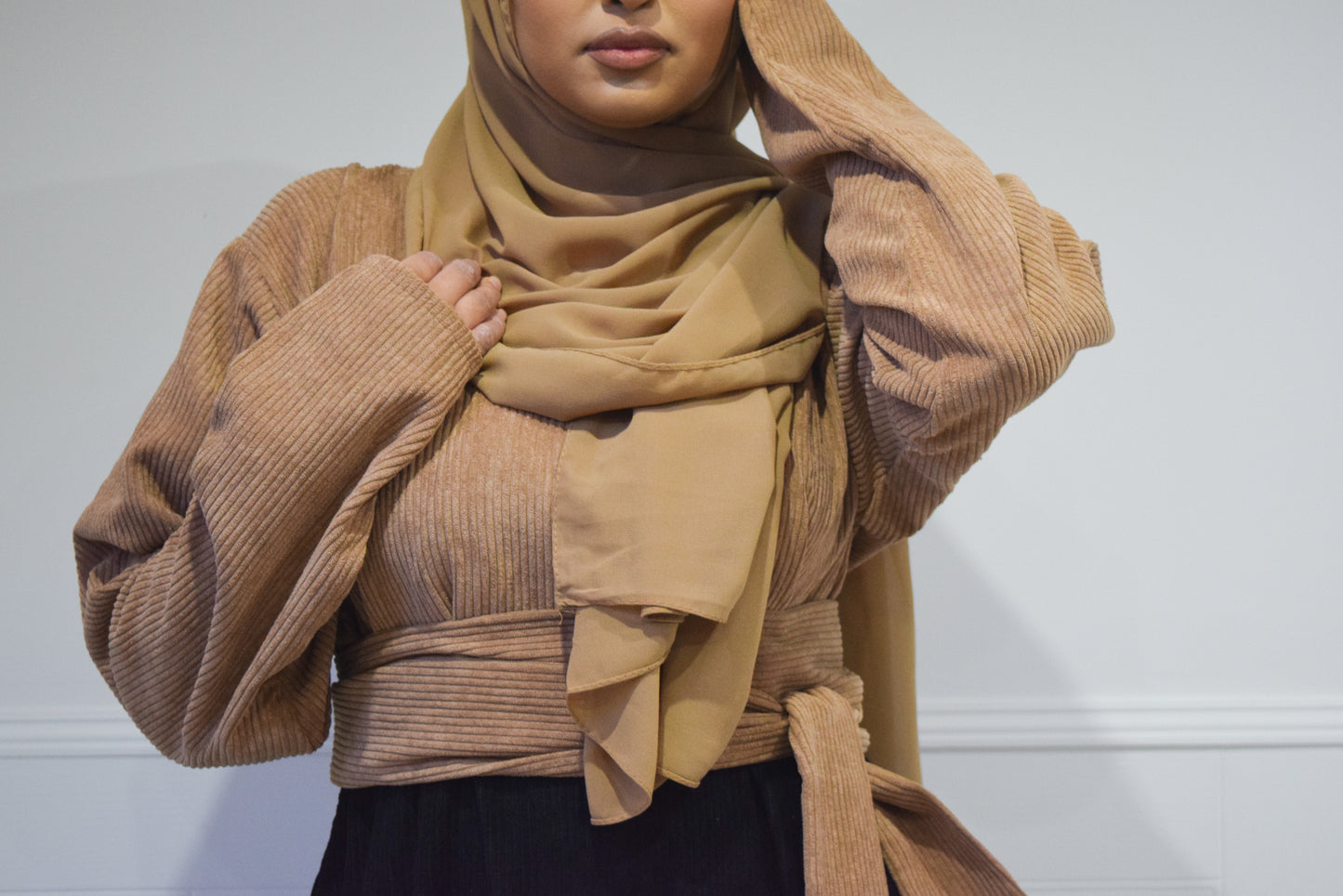 Winter Amal Aline Corduroy Abaya Beige & Black