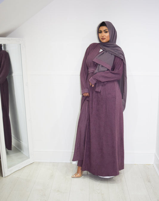 Zaiba textured Open A-line Abaya Jacket with pockets in Heather