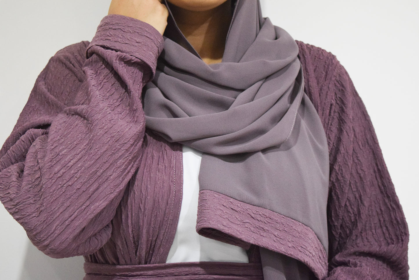 Zaiba textured Open A-line Abaya Jacket with pockets in Heather
