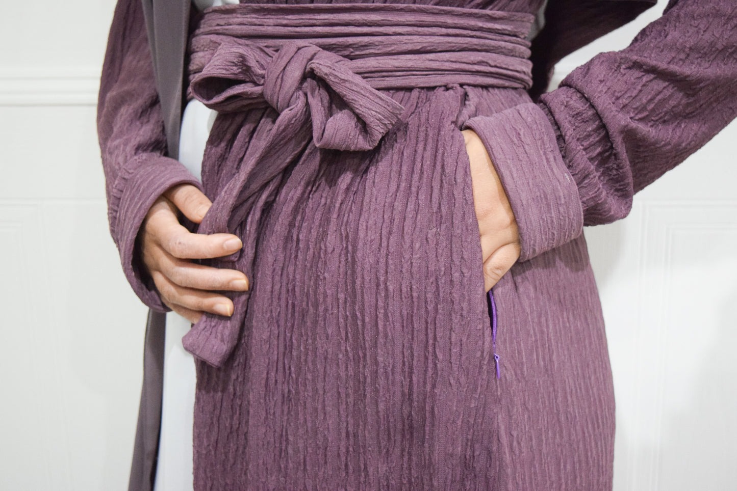 Zaiba textured Open A-line Abaya Jacket with pockets in Heather