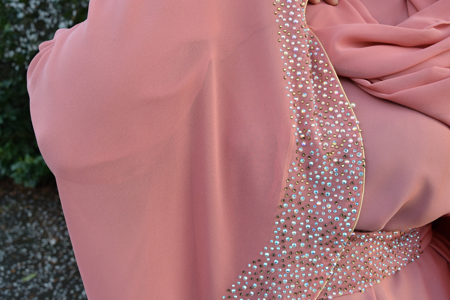 Layla chiffon jacket abaya Coral Pink -  4 piece abaya set