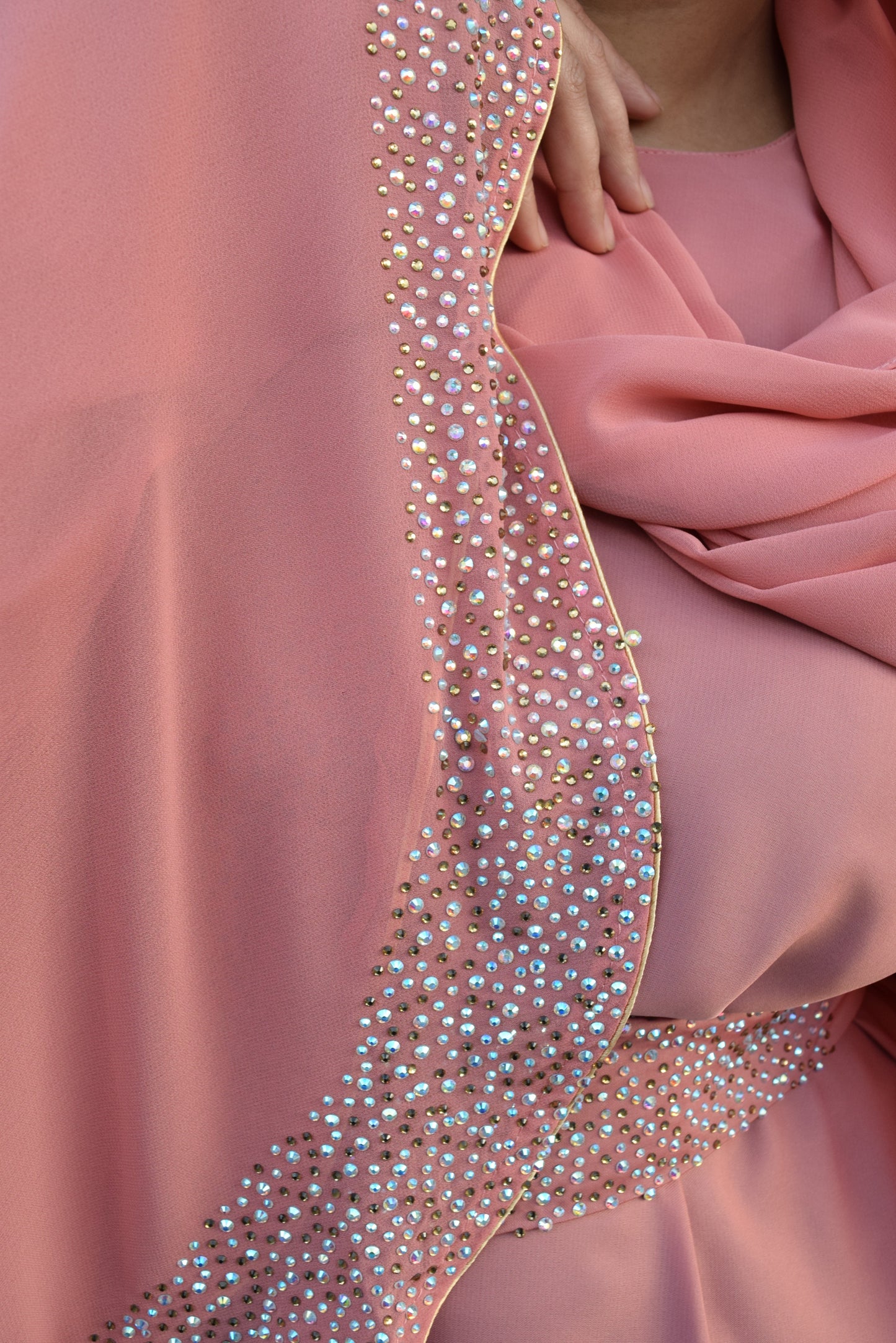 Layla chiffon jacket abaya Coral Pink -  4 piece abaya set