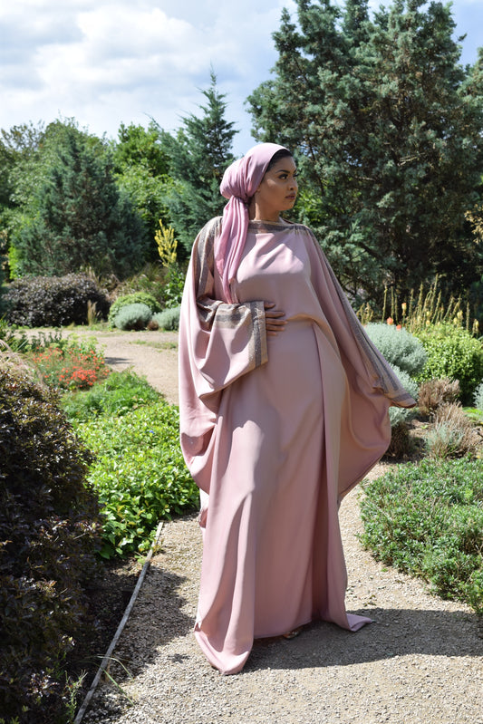 Nihal Modest Batwing Abaya in embellished Pink