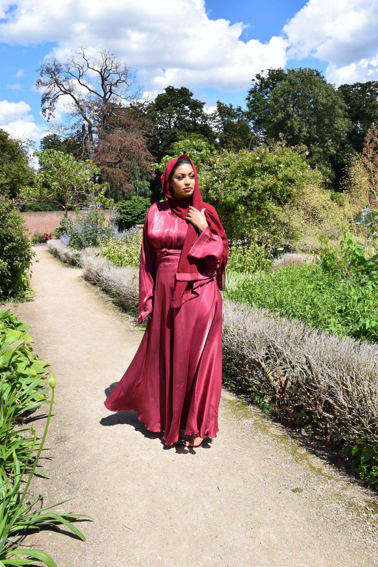 Amalia Wrap Maroon Shimmer Flare Abaya