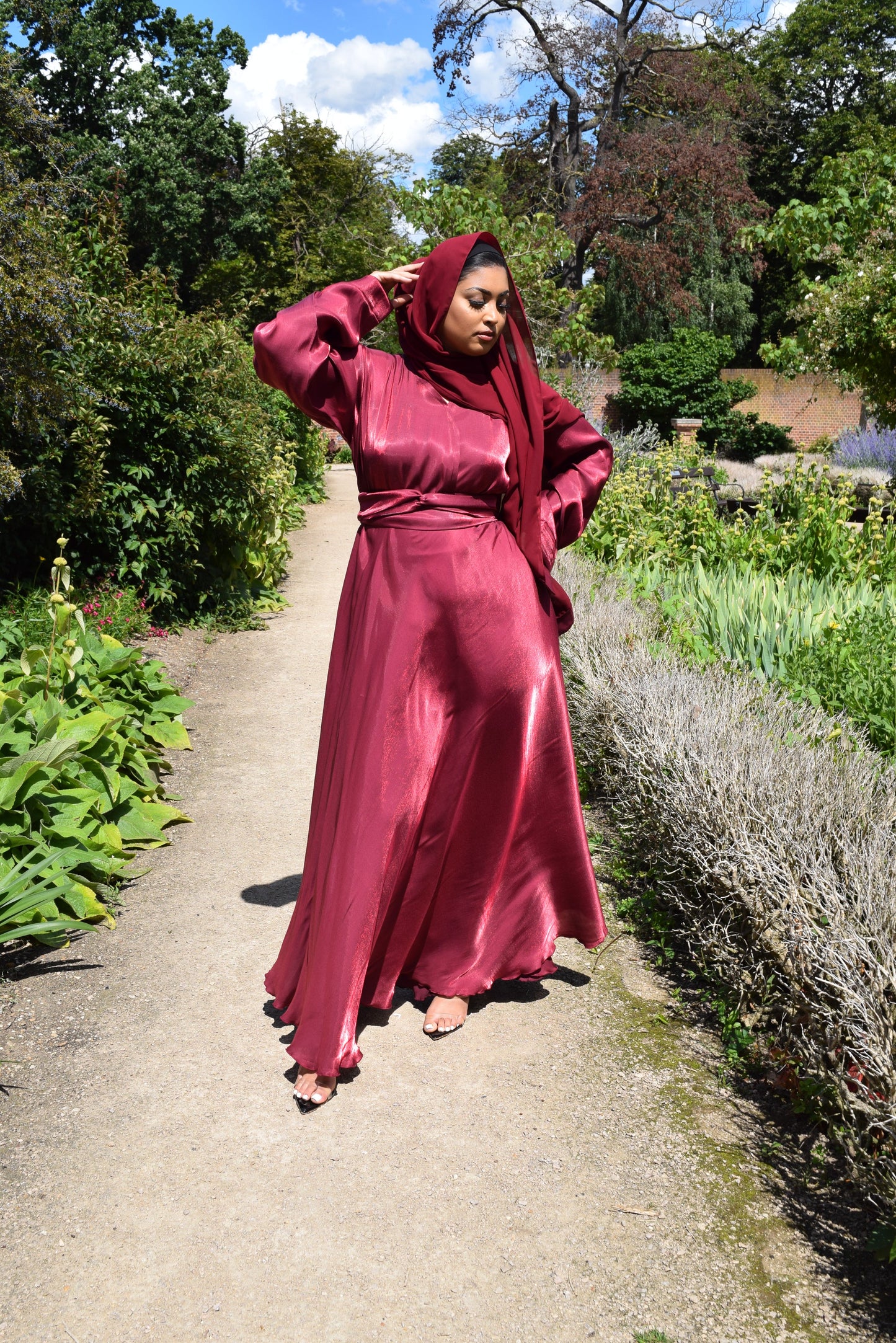 Amalia Wrap Maroon Shimmer Flare Abaya