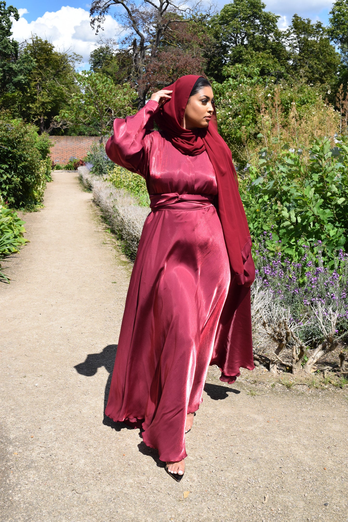 Amalia Wrap Maroon Shimmer Flare Abaya