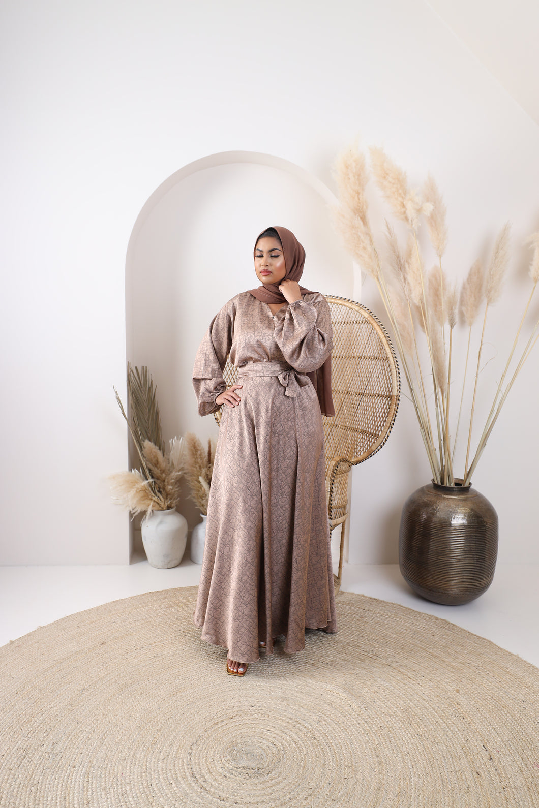 Amal Abaya Taupe self print Jacquard