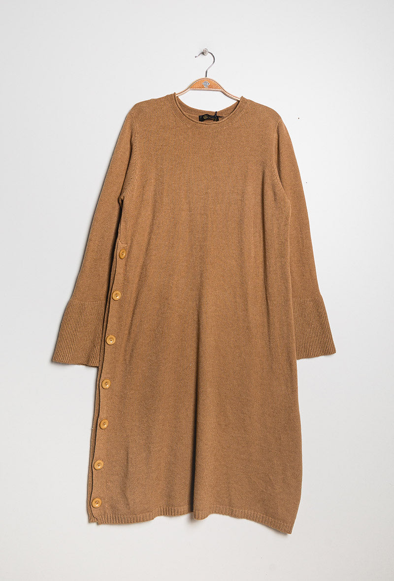 A-Line Buttoned Knit dress Caramel